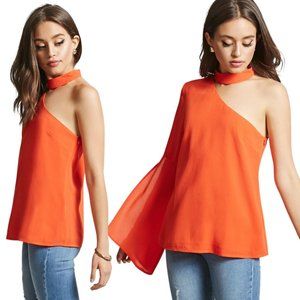 Forever 21 Orange One Shoulder Bell Sleeve Top